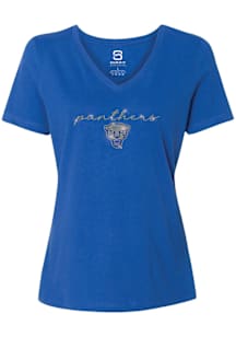 Summit Sportswear Pitt Panthers Womens Light Blue Rhinestone Script Short Sleeve T-Shirt
