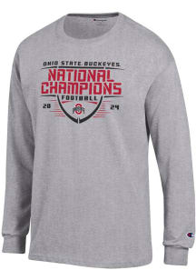 Mens Ohio State Buckeyes Grey Champion 2024 Football National Champion Gridiron Jersey Tee