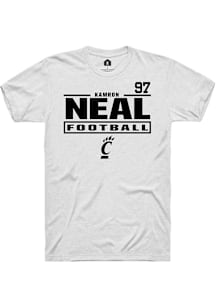 Kamron Neal Cincinnati Bearcats White Football NIL Stacked Box Short Sleeve Player T Shirt