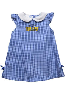 Vive La Fete Toledo Rockets Toddler Girls Navy Blue Gingham Short Sleeve Dress