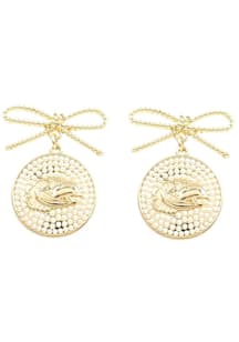 Kansas Jayhawks Logo Pearl Bow Womens Earrings