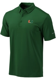 Columbia Miami Hurricanes Mens Green Heat Seal Omni Wick Drive Short Sleeve Polo