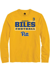 Rasheem Biles Mens Gold Pitt Panthers NIL Stacked Box Long Sleeve Player T Shirt