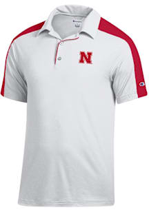 Champion Nebraska Cornhuskers Mens White Colorblocked Short Sleeve Polo
