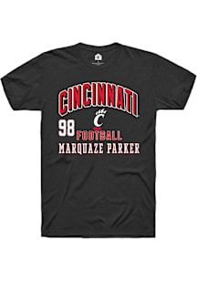 Marquaze Parker Cincinnati Bearcats Black Football NIL Arch Logo Short Sleeve Player T Shirt