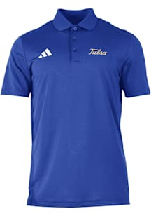 Adidas Tulsa Golden Hurricane Mens Blue Heat Seal Ottoman Short Sleeve Polo