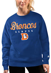 Denver Broncos Womens Blue Glitter Script Crew Sweatshirt
