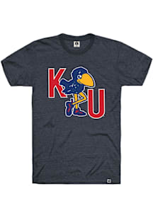 Rally Kansas Jayhawks Navy Blue Triblend 1912 Jayhawk Initials Short Sleeve Fashion T Shirt