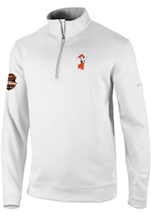 Columbia Oklahoma State Cowboys Mens White Swinging Pete Wickham Hills Long Sleeve Qtr Zip Pullove..