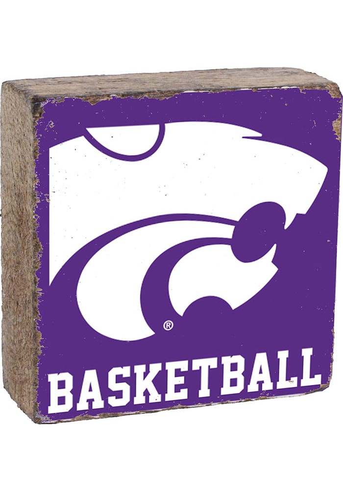 K-State Wildcats 6x6x2 inch Basketball Rustic Block Sign