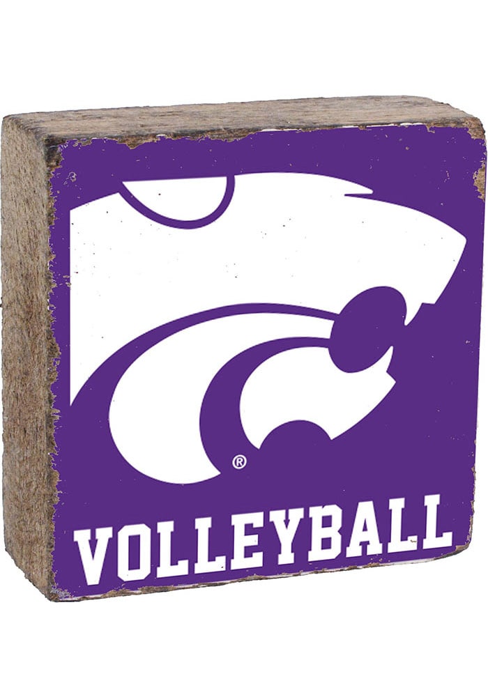 K-State Wildcats 6x6x2 inch Volleyball Rustic Block Sign