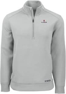 Cutter and Buck Illinois Fighting Illini Mens Ash Roam Long Sleeve Qtr Zip Pullover