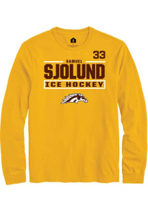 Samuel Sjolund Mens Gold Western Michigan Broncos NIL Stacked Box Long Sleeve Player T Shirt