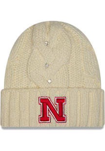 New Era Nebraska Cornhuskers White DL Rhinestone Cable Cuff Womens Knit Hat