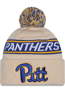 New Era Pitt Panthers Natural DL Team Slogan Pom Cuff Mens Knit Hat