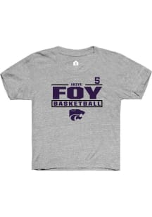 Aniya’ Foy Youth Grey K-State Wildcats NIL Stacked Box Short Sleeve Player T-Shirt