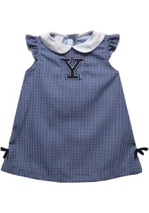 Vive La Fete Yale Bulldogs Toddler Girls Blue Gingham Short Sleeve Dress