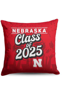 Red Cornhuskers Class of 2025 18x18 Throw Pillow