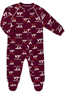 Virginia Tech Hokies Baby Maroon All Over Raglan Loungewear One Piece Pajamas