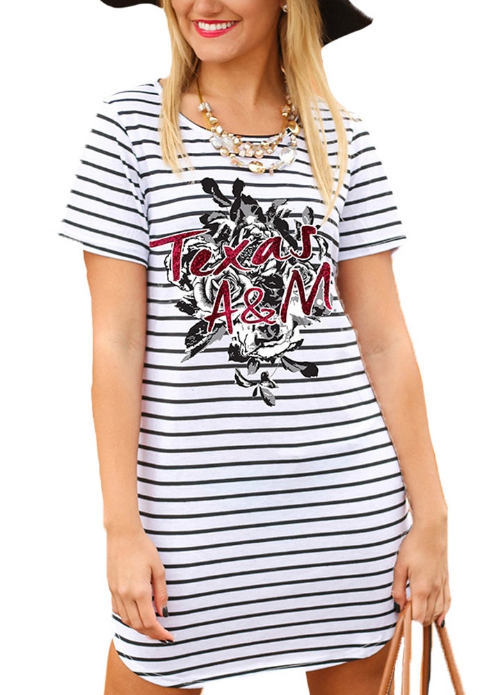 Gameday Couture Texas A&M Aggies Womens White Little Striped Short Sleeve Crew T-Shirt