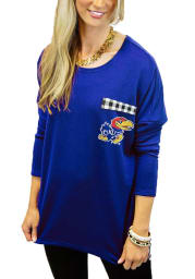 Gameday Couture Kansas Jayhawks Womens Blue Oversized Gingham LS Tee