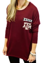 Gameday Couture Texas A&M Aggies Womens Maroon Oversized Gingham LS Tee