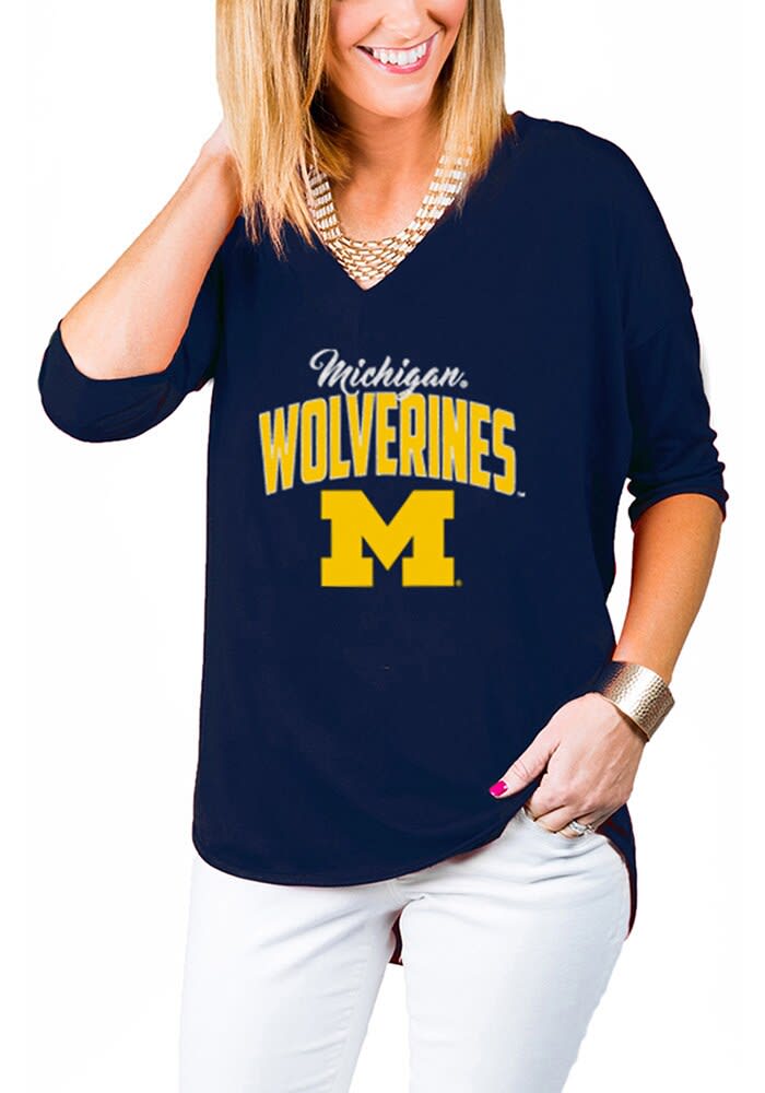 Gameday Couture Michigan Wolverines Womens Navy Blue Weekender Long Sleeve VNeck