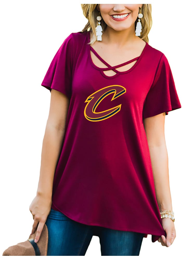 Gameday Couture Cleveland Cavaliers Womens Red Cross the Line Scoop Neck Short Sleeve T-Shirt