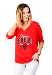 Gameday Couture Chicago Bulls Womens Red Weekender Dropped Hem V Neck LS Tee