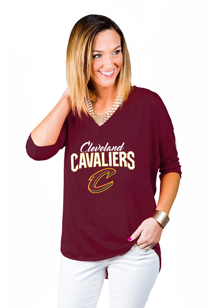 Gameday Couture Cleveland Cavaliers Womens Red Weekender Dropped Hem V Neck LS Tee
