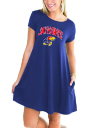 Gameday Couture Kansas Jayhawks Womens Blue Feminine Flair Swing Short Sleeve Dress