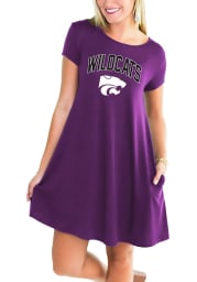 Gameday Couture K-State Wildcats Womens Purple Feminine Flair Swing Short Sleeve Dress