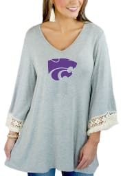 Gameday Couture K-State Wildcats Womens Grey Home Stretch Flowy V-Neck LS Tee
