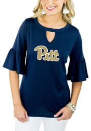 Gameday Couture Pitt Panthers Womens Navy Blue Ruffle and Ready Key Hole Neck Short Sleeve T-Shirt