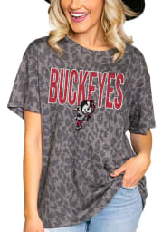 Gameday Couture Ohio State Buckeyes Womens Grey Heads Up Leopard Print Short Sleeve T-Shirt