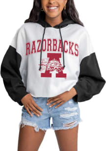 Gameday Couture Arkansas Razorbacks Womens White Good Time Drop Shoulder Colorblock Crop Hooded ..