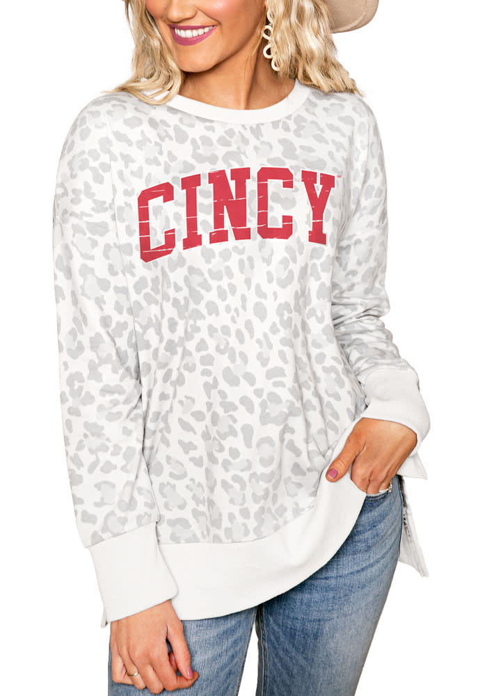 Gameday Couture Cincinnati Bearcats Womens White Hide and Chic Leopard Crew Sweatshirt