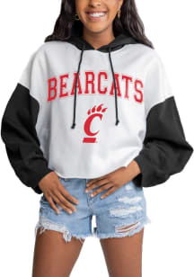Gameday Couture Cincinnati Bearcats Womens White Good Time Drop Shoulder Colorblock Crop Hooded ..
