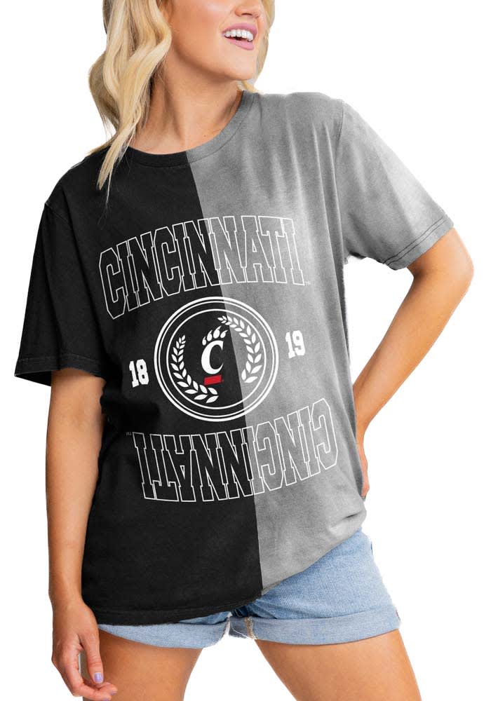 Gameday Couture Cincinnati Bearcats Womens Black Crossroads Split Bleach Dye Short Sleeve T-Shirt