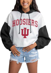 Gameday Couture Indiana Hoosiers Womens White Good Time Drop Shoulder Colorblock Crop Hooded Swe..