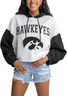 Gameday Couture Iowa Hawkeyes Womens White Good Time Drop Shoulder Colorblock Crop Hooded Sweats..