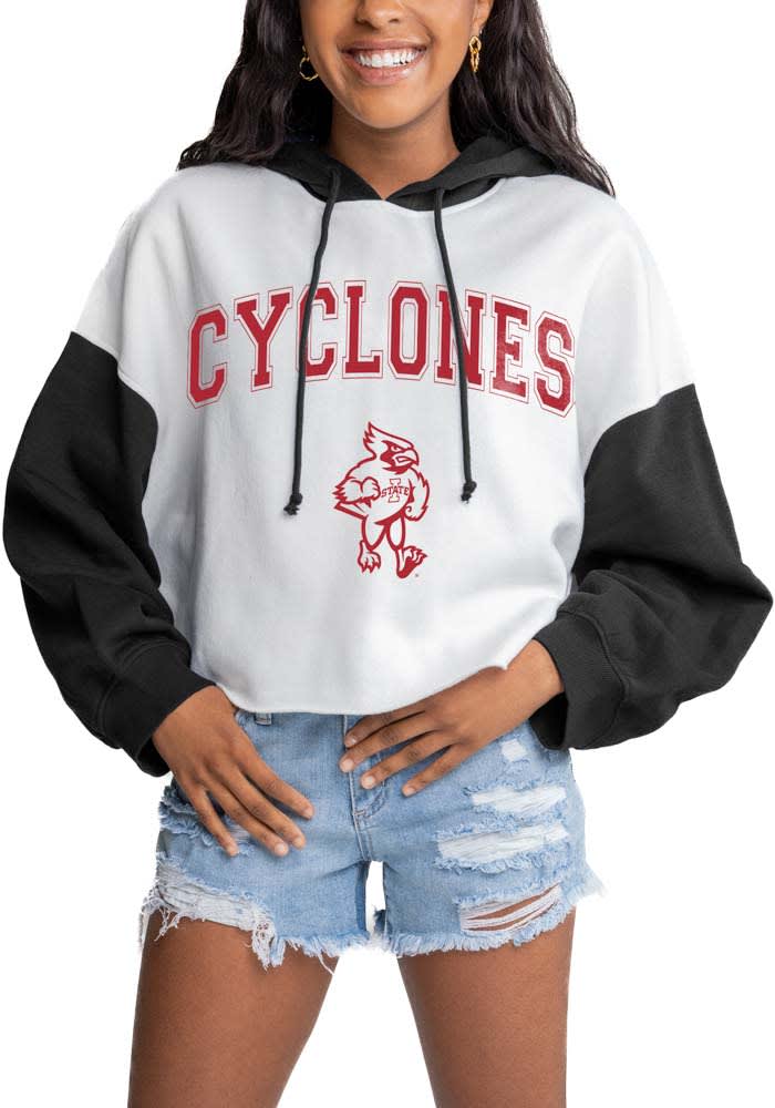 Gameday Couture Iowa State Cyclones Womens White Good Time Drop Shoulder Colorblock Crop Hooded Sweatshirt