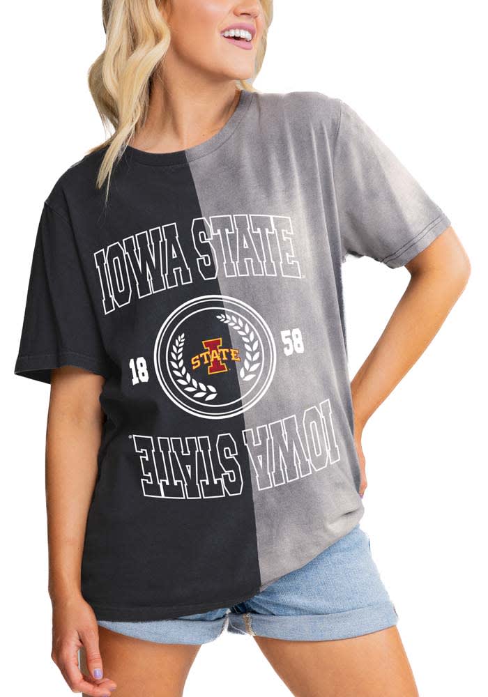 Gameday Couture Iowa State Cyclones Womens Grey Crossroads Split Bleach Dye Short Sleeve T-Shirt