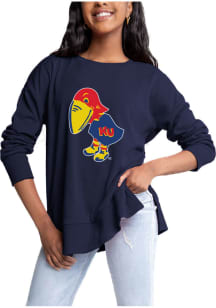 Gameday Couture Kansas Jayhawks Womens Navy Blue Side Slit Crew Sweatshirt