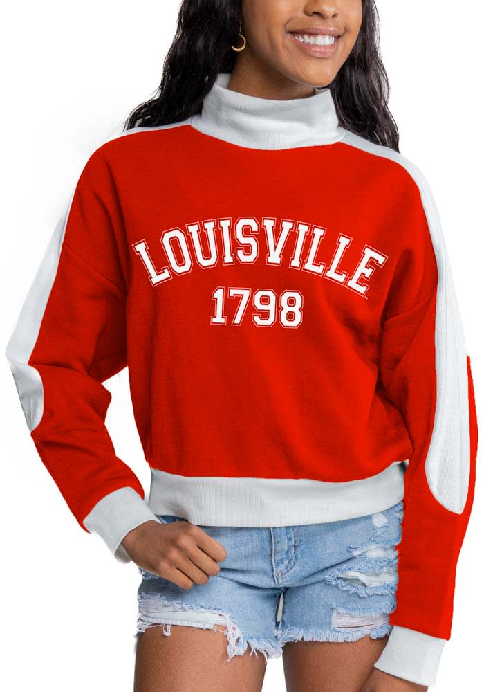 Champion Louisville Cardinals Mens Red Blocked Long Sleeve Crew Sweatshirt