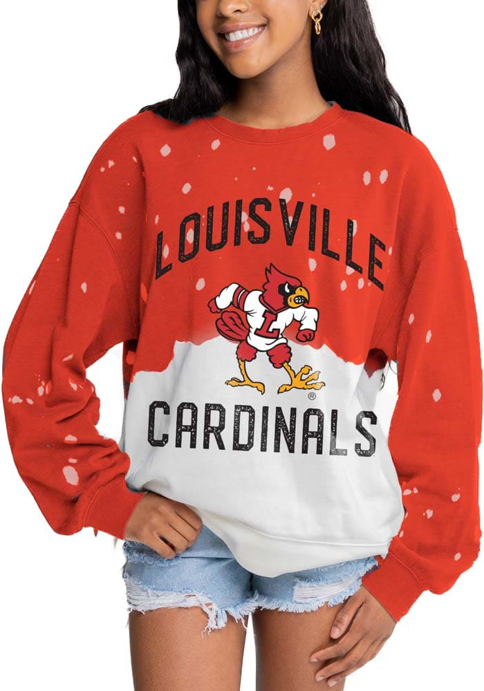 Women's Antigua Red Louisville Cardinals Logo Victory Crewneck Pullover  Sweatshirt