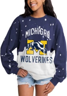Gameday Couture Michigan Wolverines Womens Navy Blue Twice As Nice Faded Crew Sweatshirt
