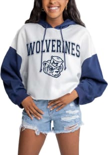 Gameday Couture Michigan Wolverines Womens White Good Time Drop Shoulder Colorblock Crop Hooded Swea