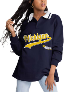 Gameday Couture Michigan Wolverines Womens Navy Blue Happy Hour Knit Collared LS Tee
