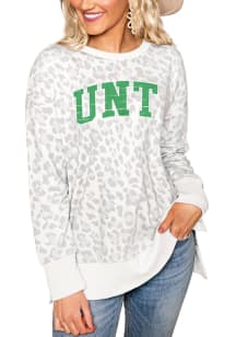 Gameday Couture North Texas Mean Green Womens White Hide and Chic Leopard Crew Sweatshirt
